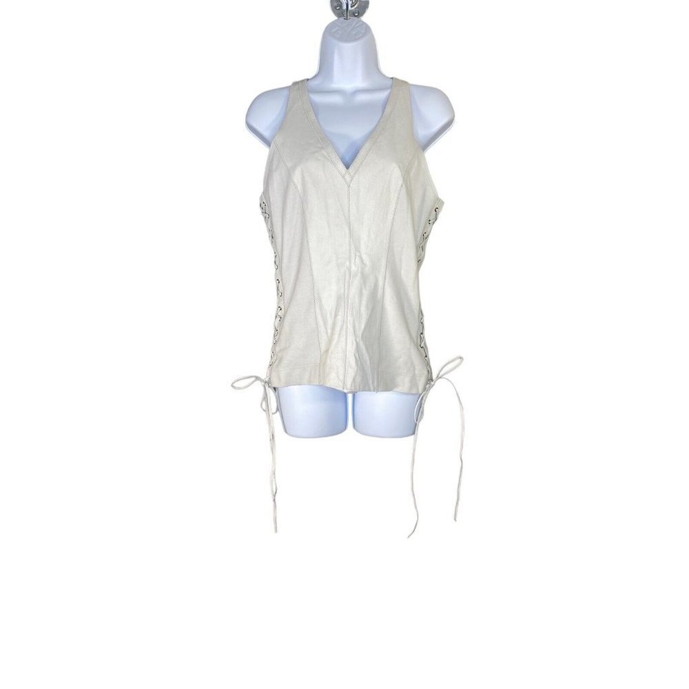 Illia‎ Womens Side Gray Tie V-neck Sleeveless Vest Back Full Zip racerback SZ 8